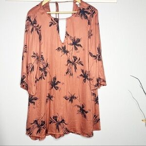 Amuse Society flowy print summer dress orange palm trees long sleeve M
